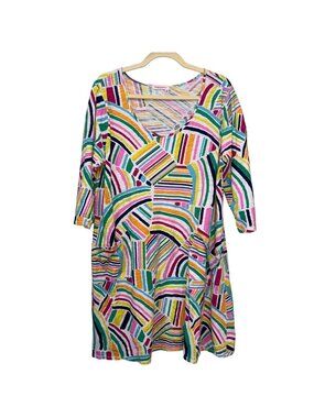 Fresh Produce Womens XXL Multicolor Striped Cotton Dress 3/4 Sleeves & Pockets